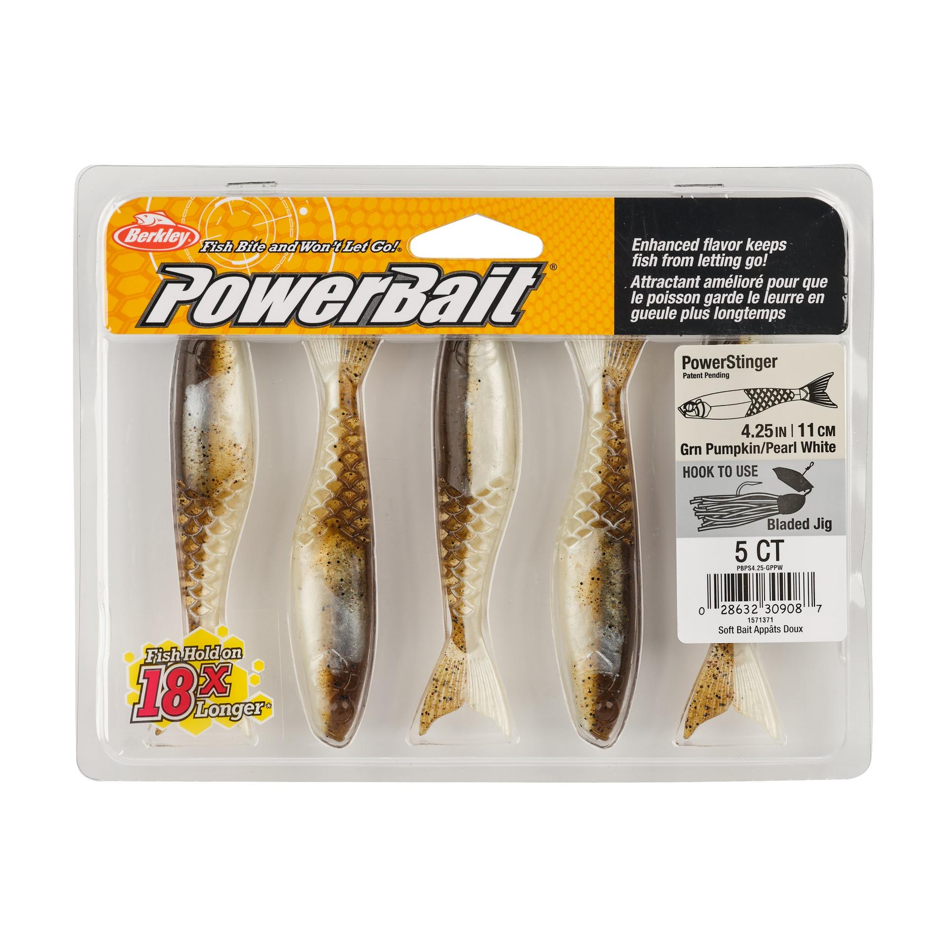 Berkley PowerBaitPowerStinger 4.25 GreenPumpkinPearlWhite PKG | Berkley Fishing