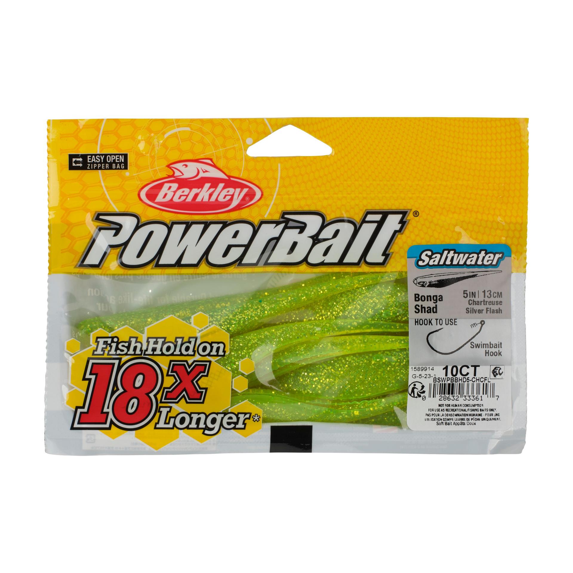 Berkley PowerBaitSaltwaterBongaShad ChartreuseSilverFlash 5in PKG | Berkley Fishing