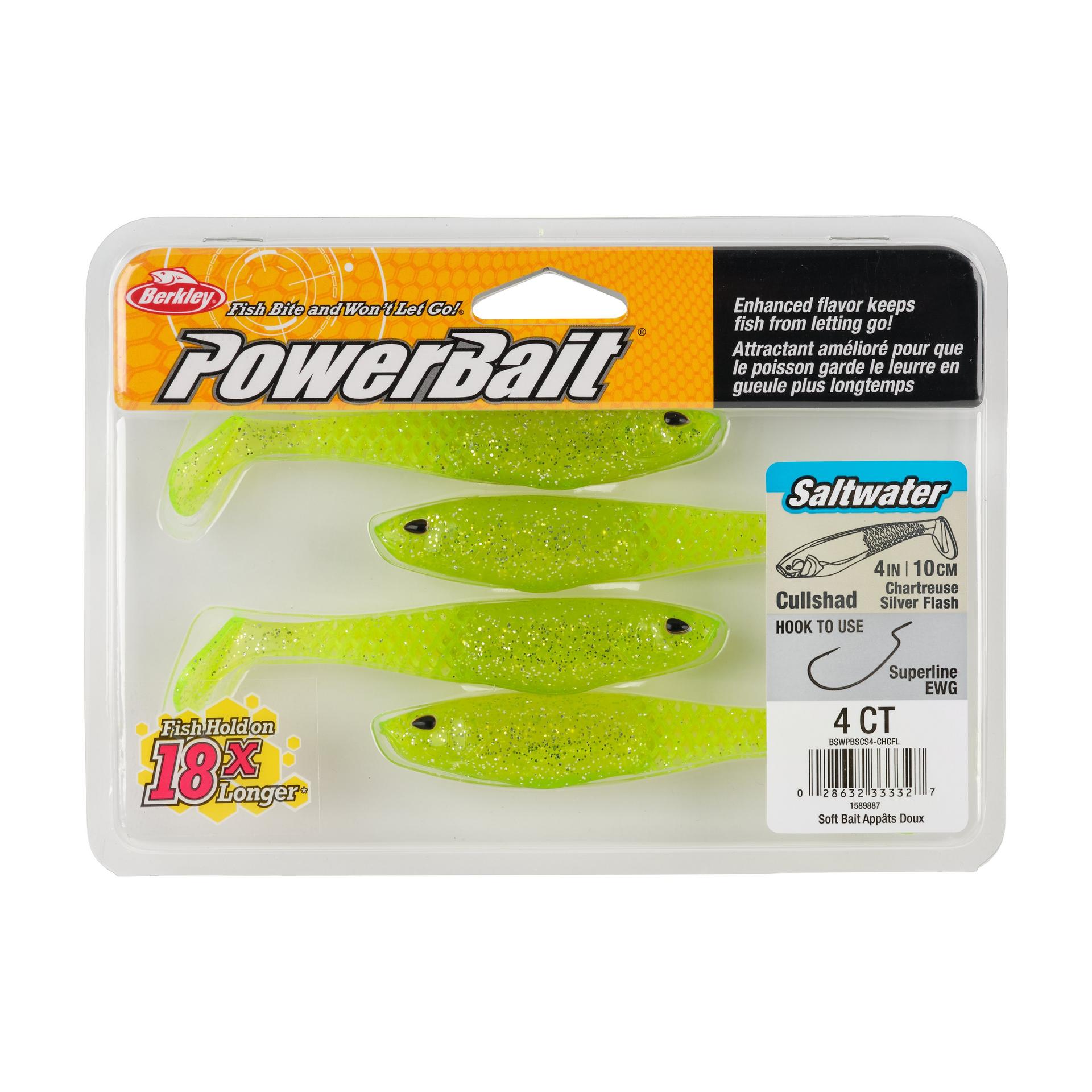 Berkley PowerBaitSaltwaterCullShad ChartreuseSilverFlash 4in PKG | Berkley Fishing