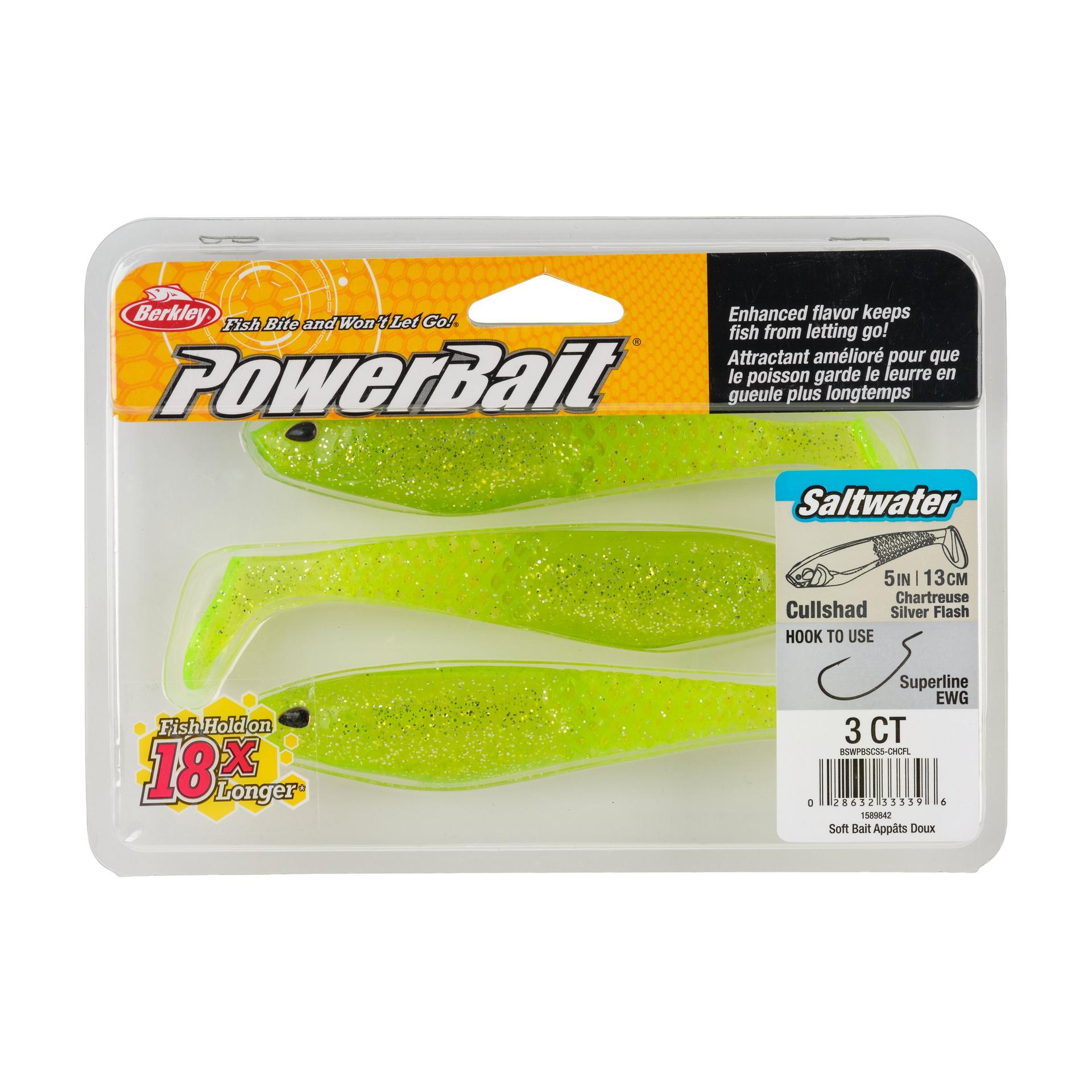 Berkley PowerBaitSaltwaterCullShad ChartreuseSilverFlash 5in PKG | Berkley Fishing