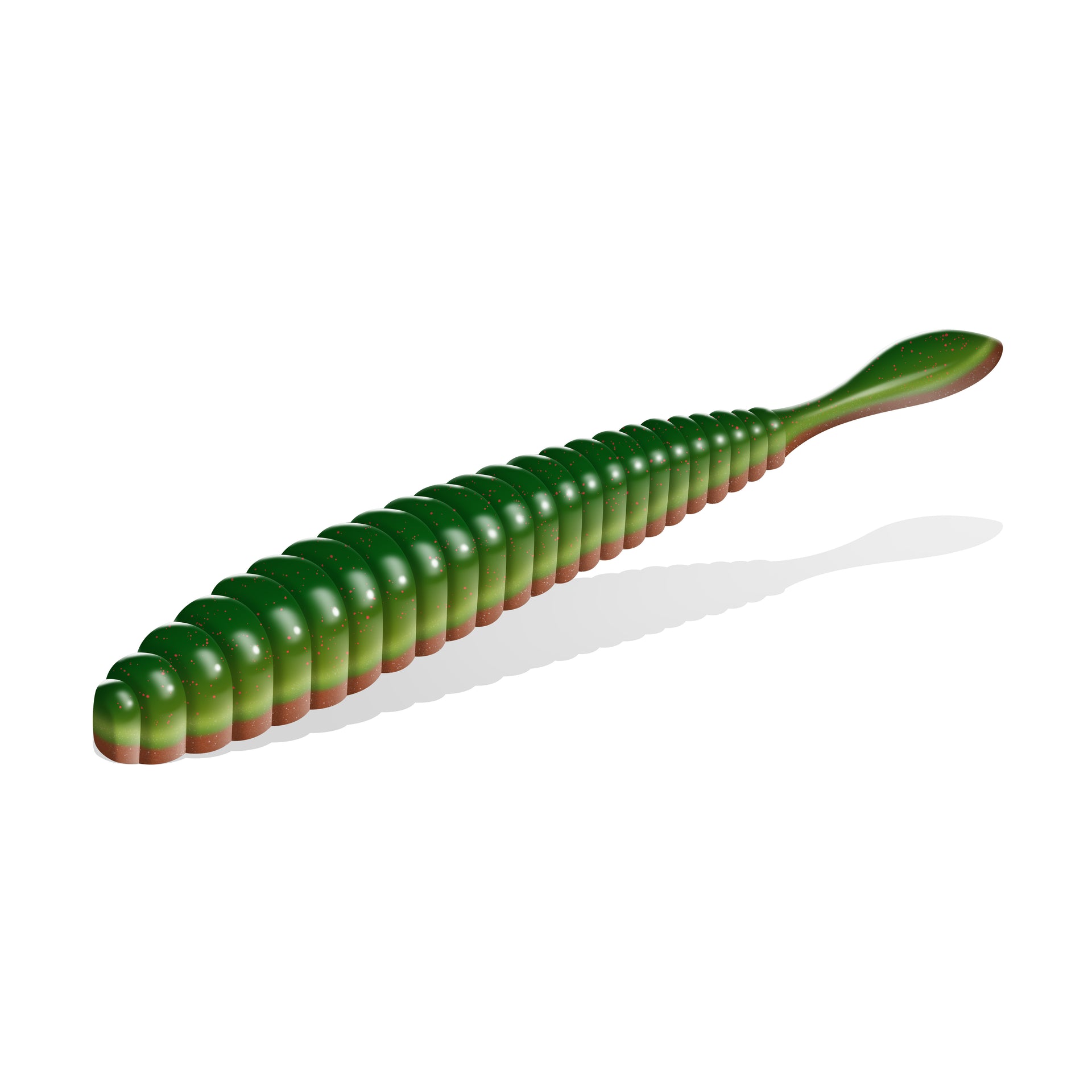 Green and red segmented object on a white background