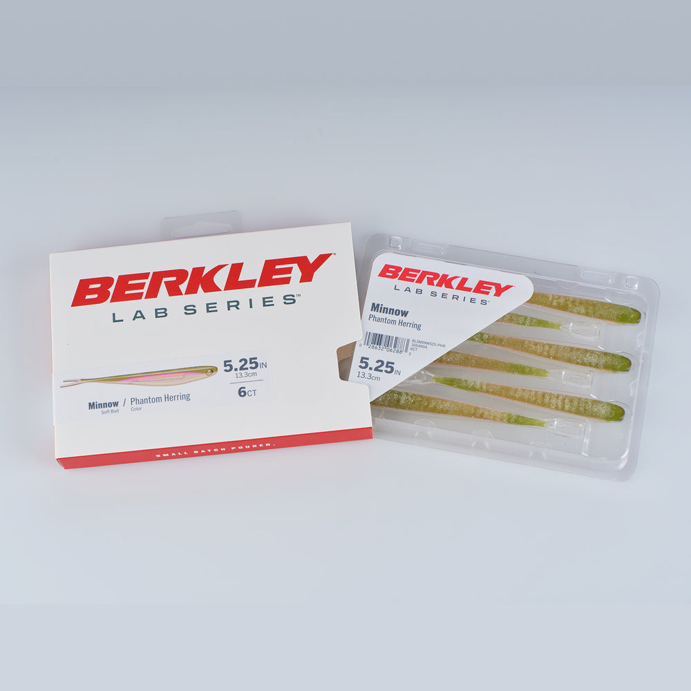 Berkley Lab Series packaging with fishing lures on a light gray background