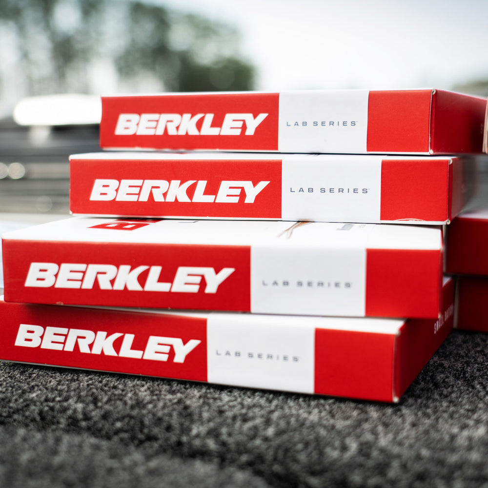 Stack of Berkley Lab Series boxes on a blurred outdoor background