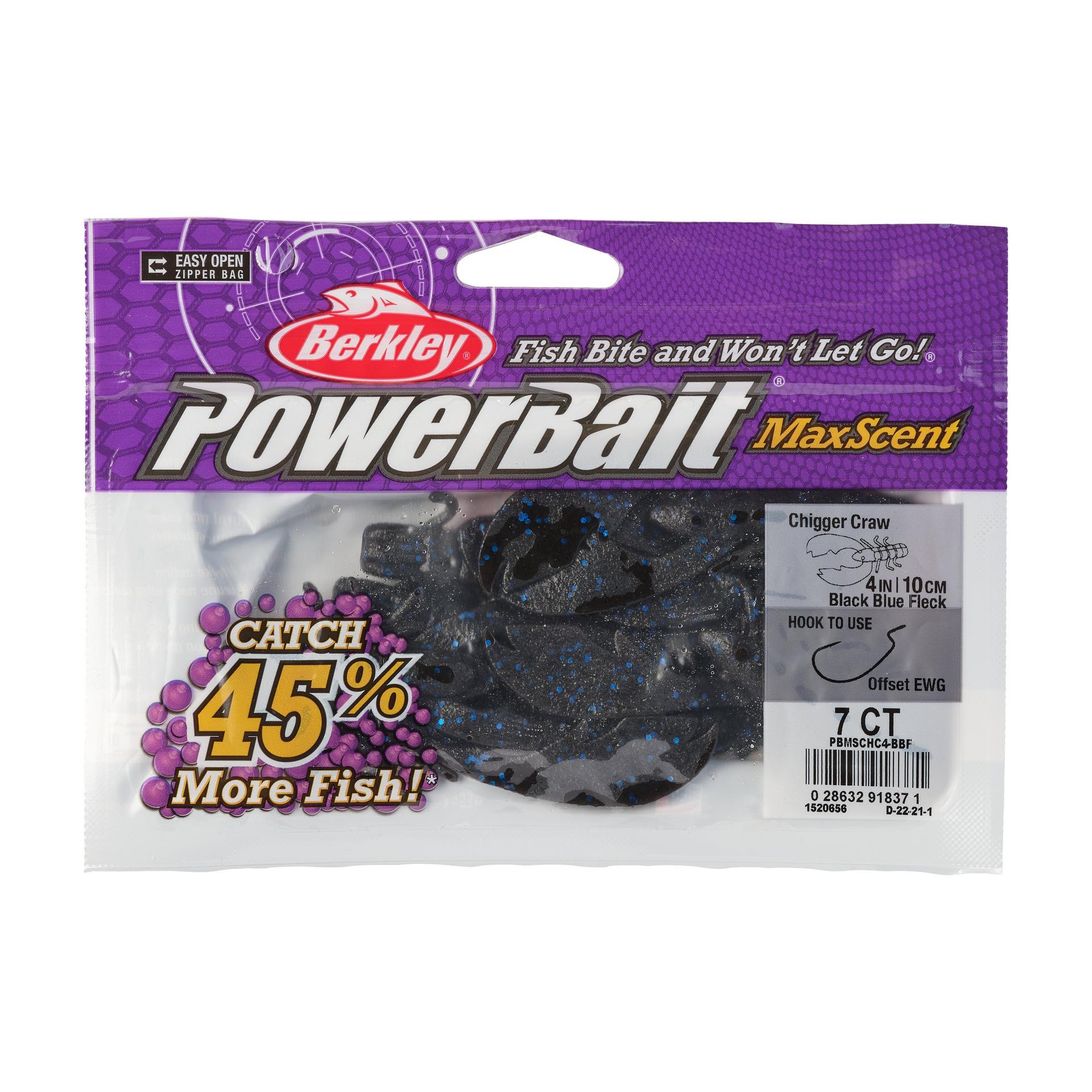 PowerBaitMaxScentChiggerCraw BlackBlueFleck 4in PKG | Berkley Fishing