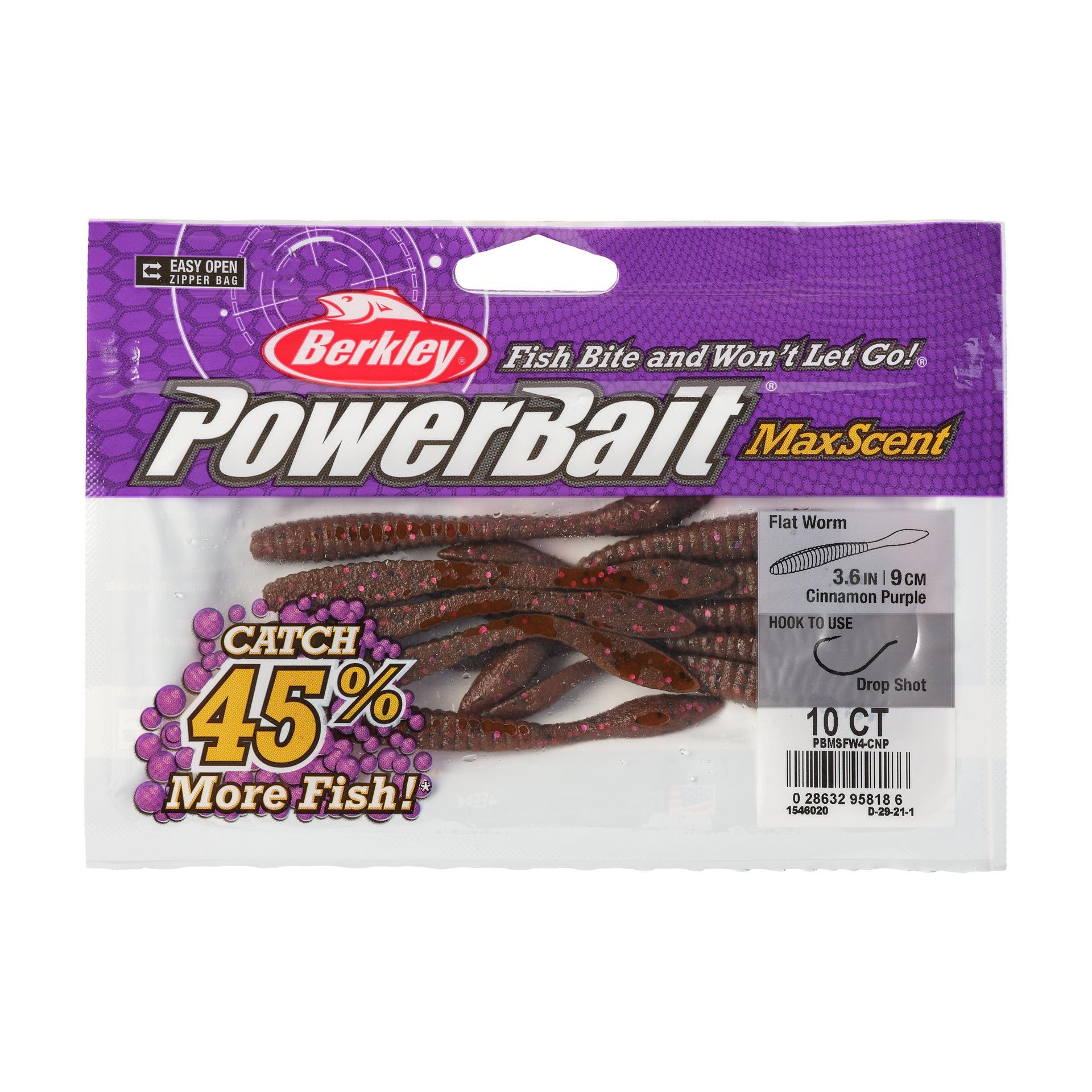 PowerBaitMaxScentFlatWorm CinnamonPurple 3.6in PKG | Berkley Fishing