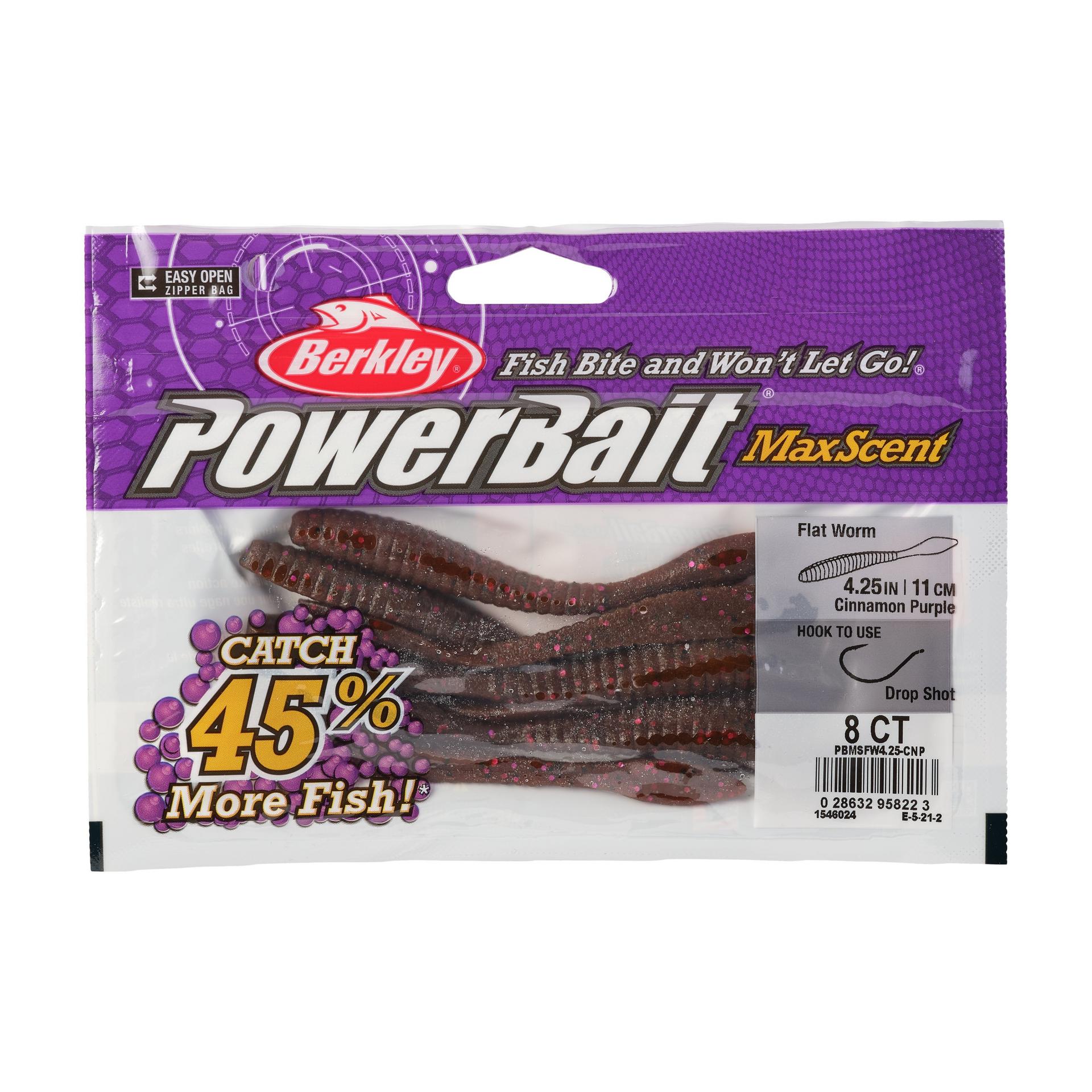 PowerBaitMaxScentFlatWorm CinnamonPurple 4.25in PKG | Berkley Fishing