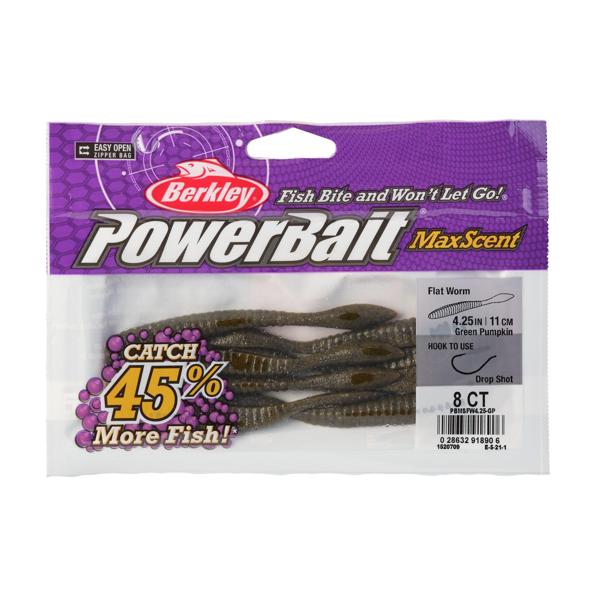 PowerBaitMaxScentFlatWorm GreenPumpkin 4.25in PKG | Berkley Fishing