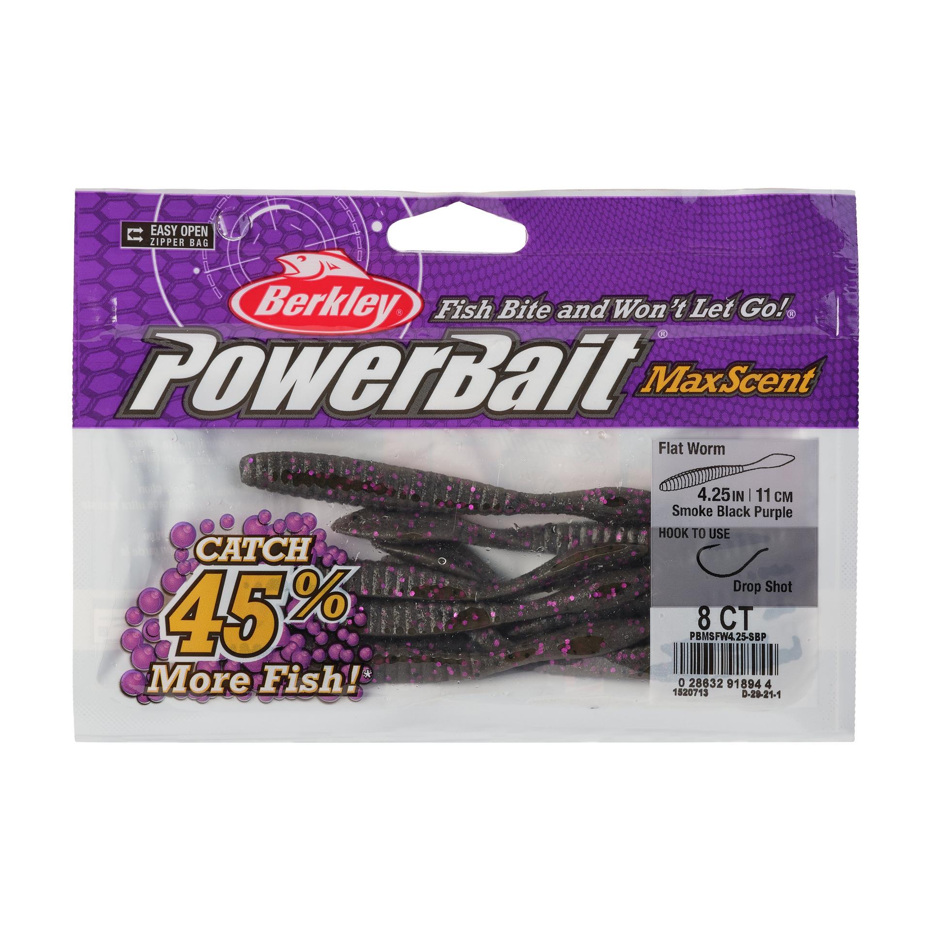 PowerBaitMaxScentFlatWorm SmokeBlackPurple 4.25in PKG | Berkley Fishing