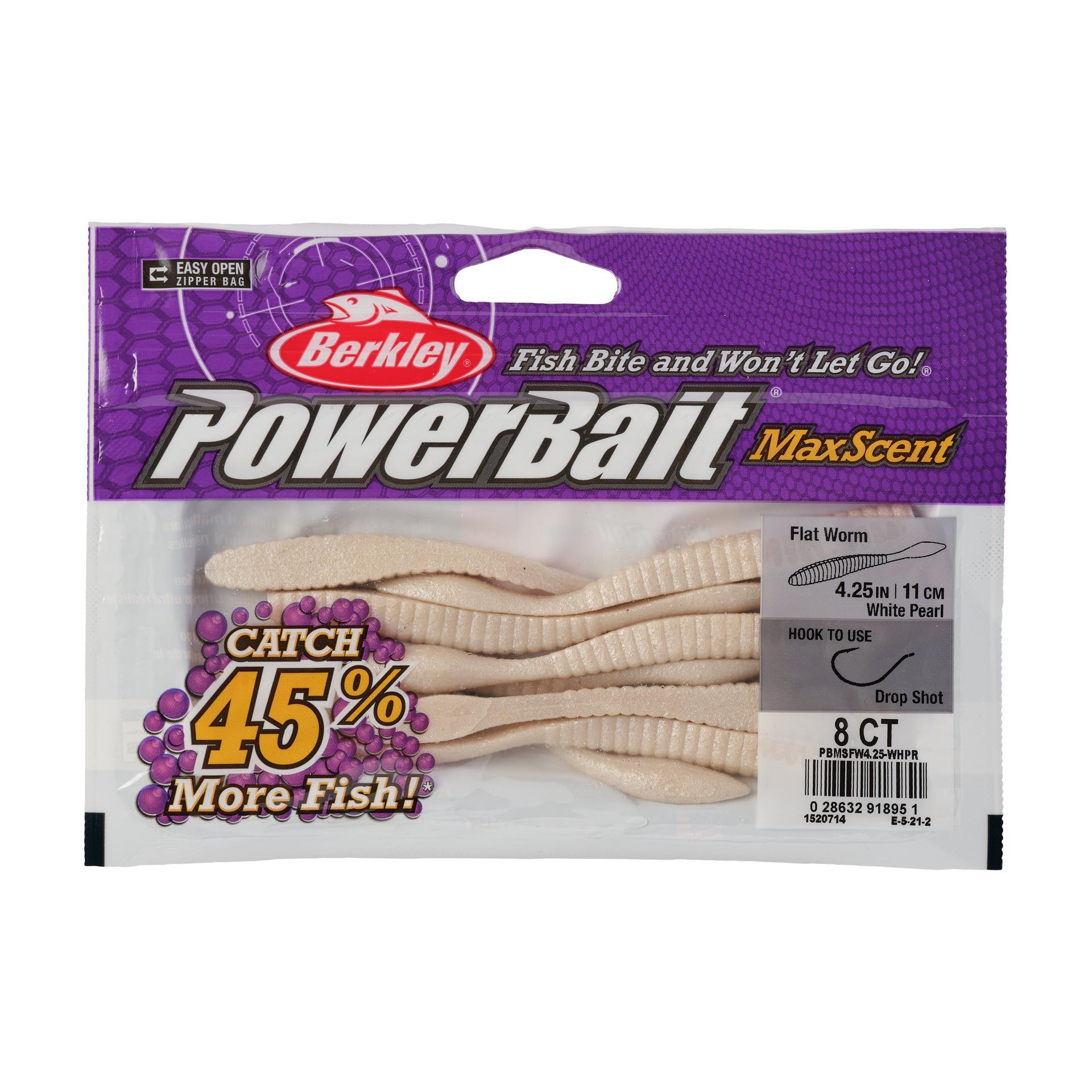 PowerBaitMaxScentFlatWorm WhitePearl 4.25in PKG | Berkley Fishing