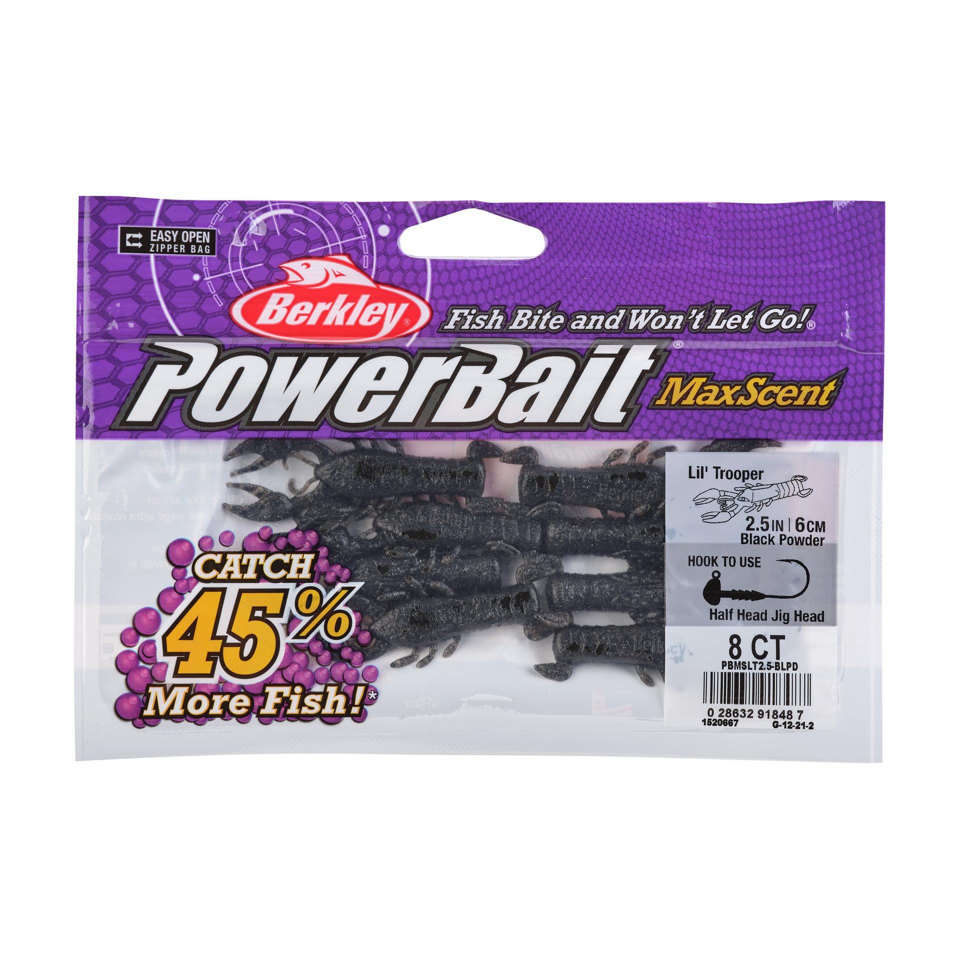 PowerBaitMaxScentLilTrooper BlackPowder 2.5in PKG | Berkley Fishing