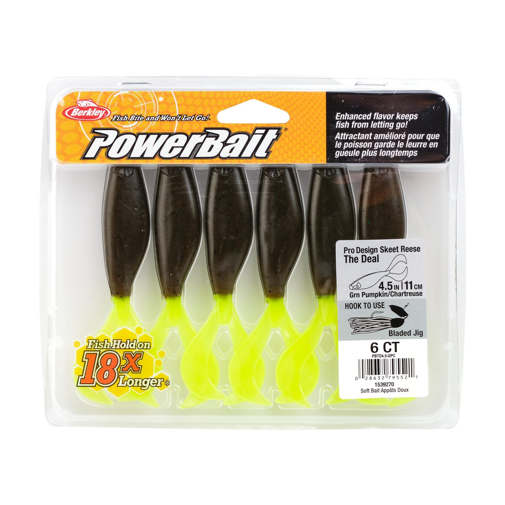 PowerBaitTheDeal GreenPumpkinChartreuse 4.5in PKG | Berkley Fishing