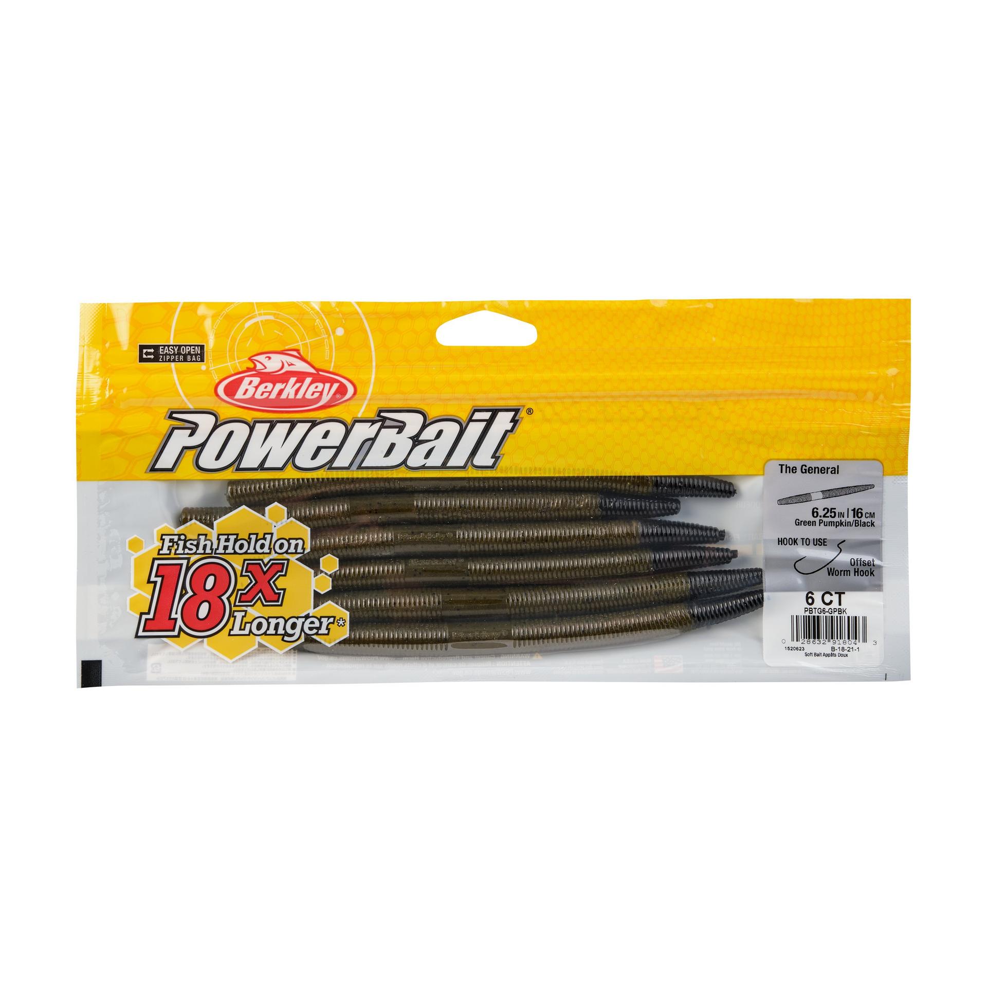 PowerBaitTheGeneral GreenPumpkinBlack 6in PKG | Berkley Fishing