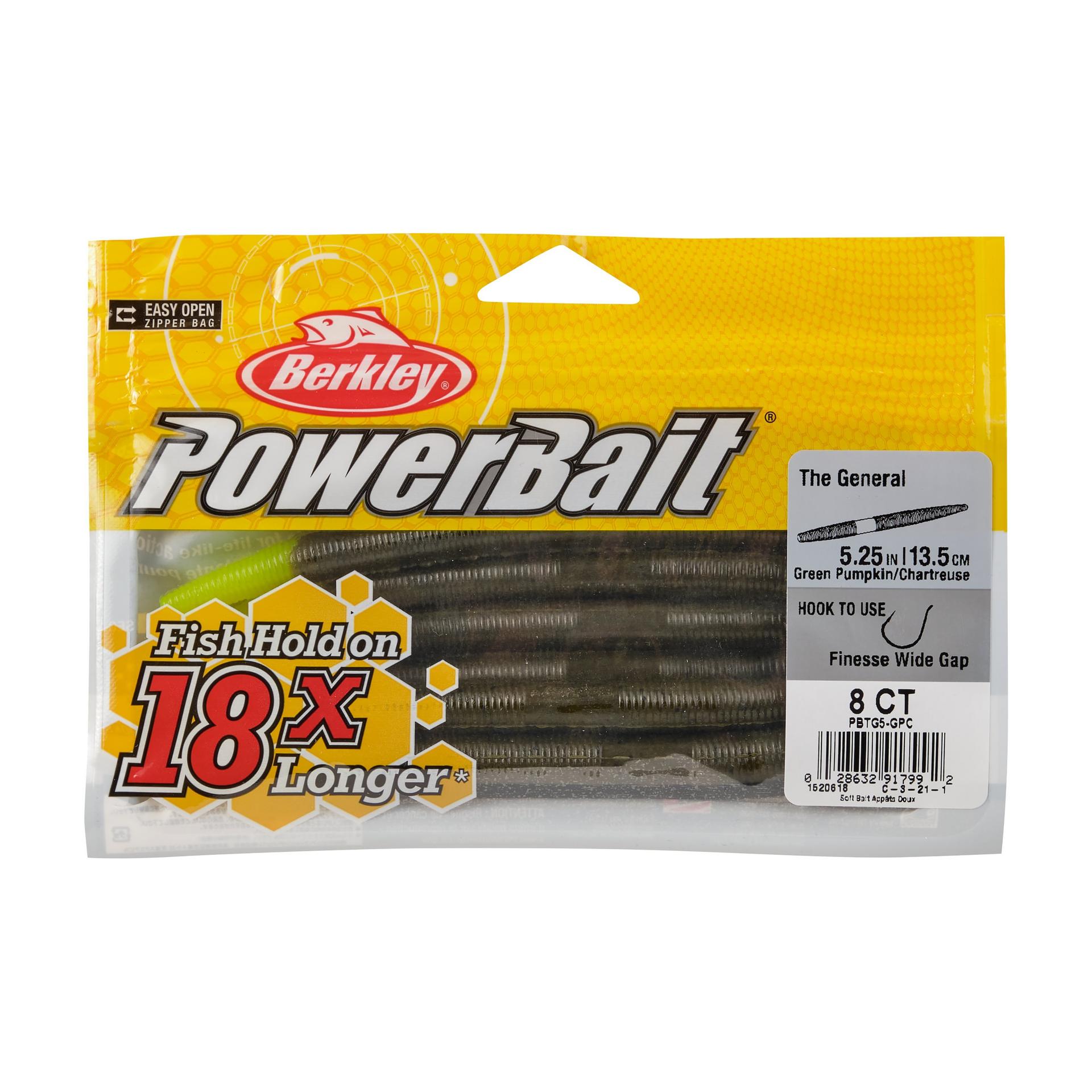 PowerBaitTheGeneral GreenPumpkinChartreuse 5in PKG | Berkley Fishing