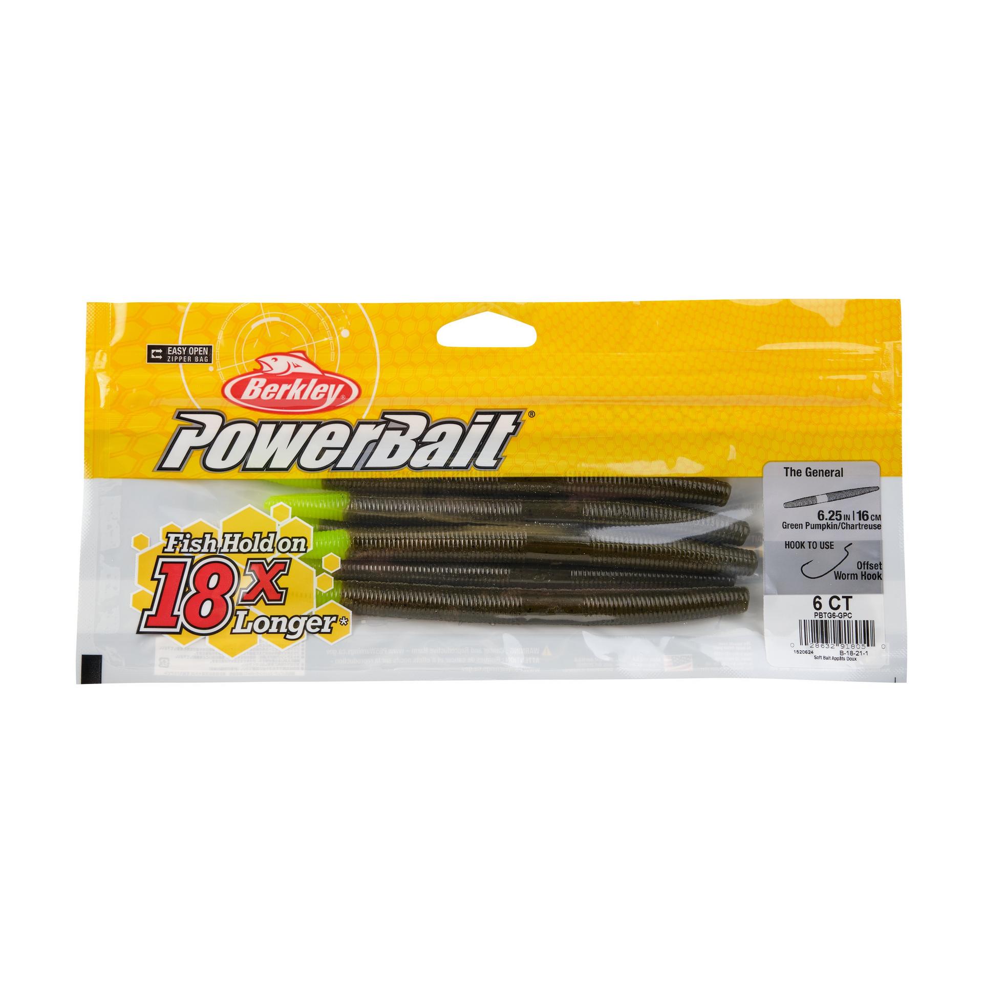 PowerBaitTheGeneral GreenPumpkinChartreuse 6in PKG | Berkley Fishing